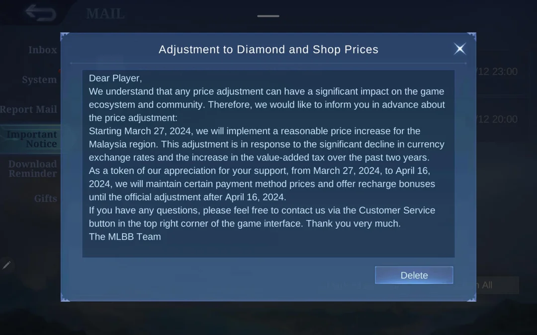 Adjustment to Diamond and Shop Prices for Malaysia - Synn Store